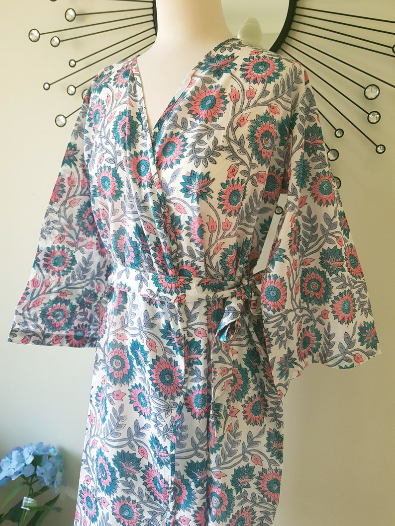Hand Block Print Robe Indian Organic Cotton Kimono Dressing Etsy