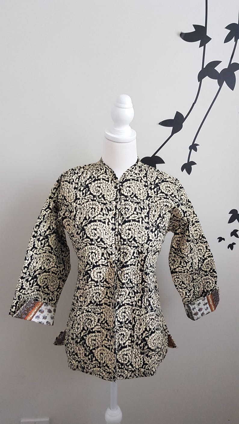 Black jacket M reversable jacket 40 Cotton Quilted Mandarin collar Jacket Soft Indian cotton