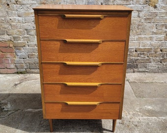 Mid Century Retro Vintage Teak Tallboy Chest Of Drawers