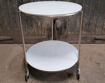 Vintage Ikea STRIND White Glass & Metal Rolling Side Table - Etsy