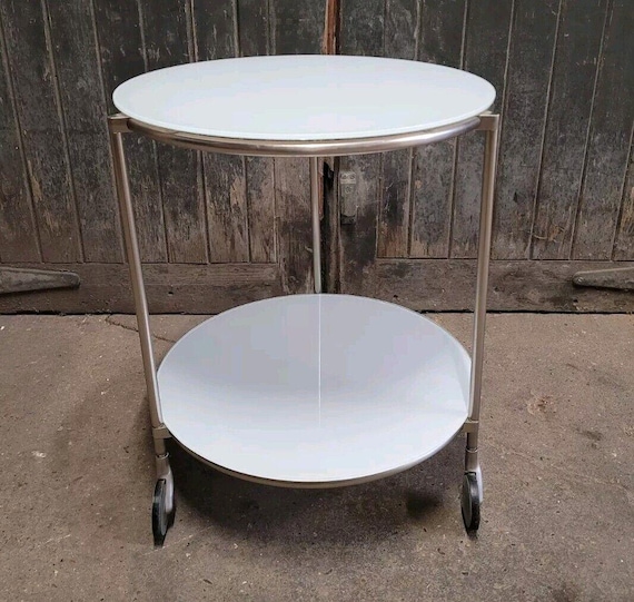 Vintage Ikea STRIND White Glass & Metal Rolling Side Table - Etsy