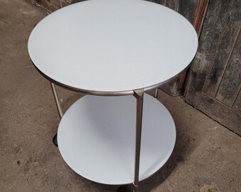 Vintage Ikea STRIND White Glass & Metal Rolling Side Table - Etsy