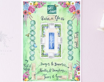 Bespoke wedding map design - Garden art, Garden map, Custom Map, Watercolors, France, Directions, Personalized Wedding Map