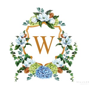 Bespoke watercolor crest Crest with dog Family crest Heraldry Modern floral crest Pet portrait Wedding logo Wedding stationery image 3