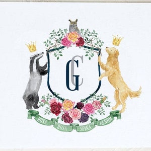 Massgeschneiderte Aquarell Wappen Wappen Mit Hund Familie Etsy