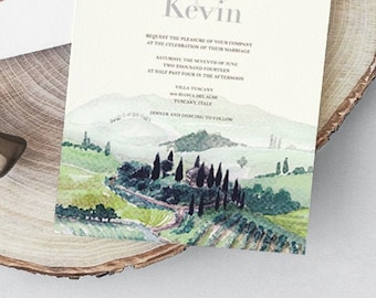 Bespoke Tuscany wedding venue art - Landscape art, Home illustration, Watercolor art, Wedding gift, Wall decor, Invitation design