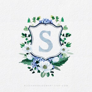 Bespoke watercolor crest Crest with dog Family crest Heraldry Modern floral crest Pet portrait Wedding logo Wedding stationery image 6