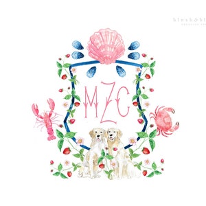 Armoiries aquarelles sur mesure Armoiries avec chien Armoiries familiales Héraldique Crête florale moderne Portrait danimal Logo de mariage Papeterie de mariage image 8