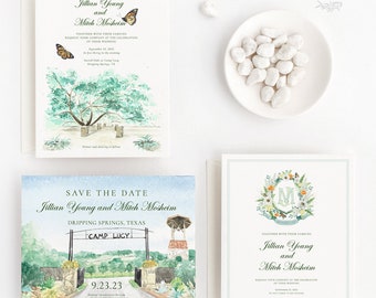 Bespoke Watercolor Wedding Invitation Suite: Wedding Crest, Invitation, Save the date, RSVP and One card design of your choice
