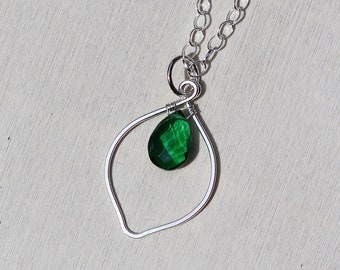 Emerald Quartz Large Leaf Pendant in Sterling Silver