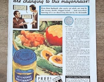 Vintage 1931 Werbung, Seite A - Hellmann's Mayonnaise, Seite B - General Motors Opel Six