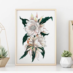 Botanical Art Print, Nightqueen Flower, Flower Print, Home Office Art, A5, A4, A3, A2 Prints