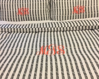 Farmhouse Embroidered Monogram Bedding Duvet Cover Pillow Shams plus BONUS Pillow Cases