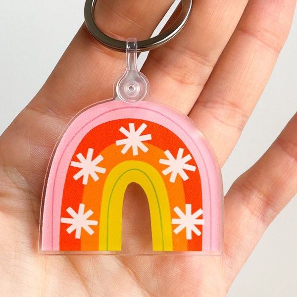 Retro Rainbow Acrylic Keychain - Bright and Colorful High Quality Matte Keychain Charm