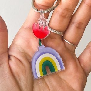 Rainbow Flower Pot Acrylic Keychain Bright and Colorful High Quality Matte Keychain Charm image 1