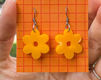 Flower Earrings - Hypoallergenic Minimal Acrylic Bright Color - Bold Acetate Solid Colorblock Lasercut Jewelry