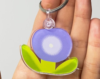 Chunky Flower Keychain - Blue & Purple Bright and Colorful High Quality Matte Keychain Charm