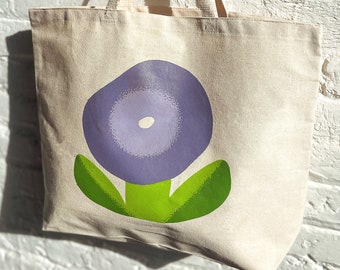 Jumbo Flower Tote - Illustrated Thick Canvas Screenprinted 25L Bag