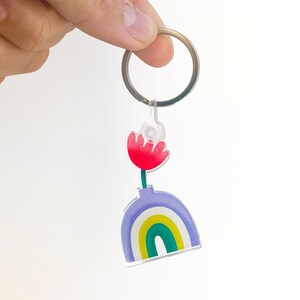 Rainbow Flower Pot Acrylic Keychain Bright and Colorful High Quality Matte Keychain Charm image 2