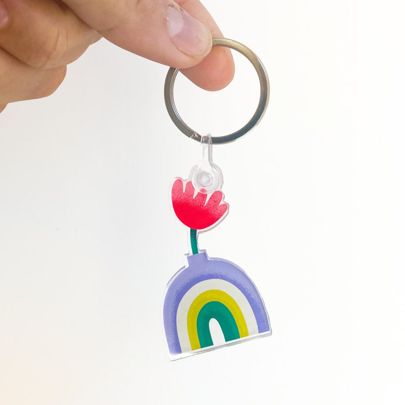 Rainbow Flower Pot Acrylic Keychain Bright and Colorful High Quality Matte Keychain Charm image 2