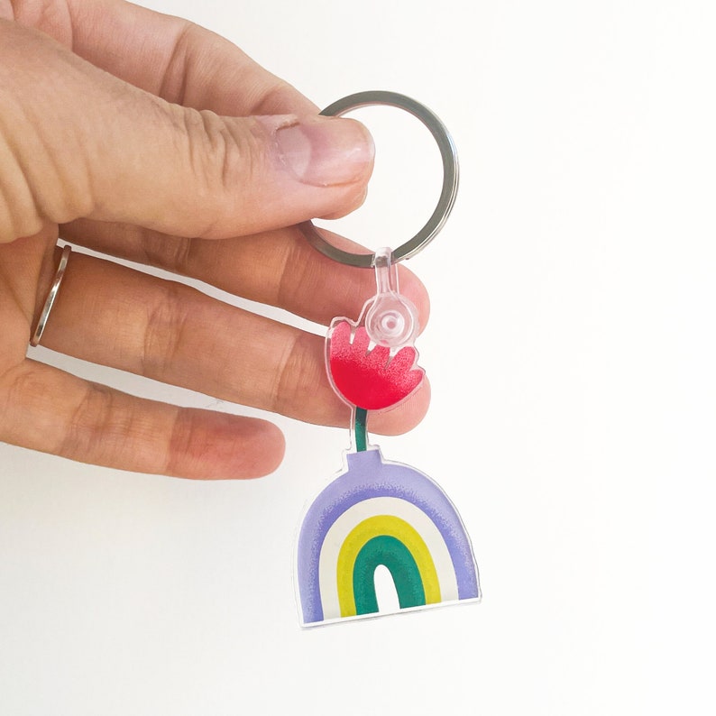 Rainbow Flower Pot Acrylic Keychain Bright and Colorful High Quality Matte Keychain Charm image 4