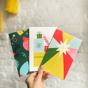 Carte de vœux illustrée Retro Motif vierge avec enveloppe Noël, Hanoukka, Nouvel An Fait à la main, Art local de Montréal image 2