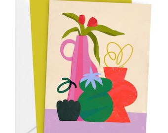 Still Life Illustrated Greeting Card (blank with envelope)  - Handmade, Local Montreal Art
