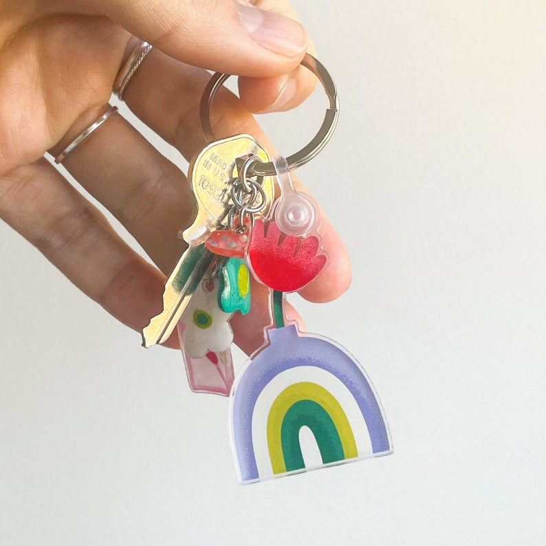 Rainbow Flower Pot Acrylic Keychain Bright and Colorful High Quality Matte Keychain Charm image 5
