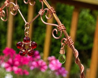Handcrafted Copper Hummingbird Swing with Crystal Accents
