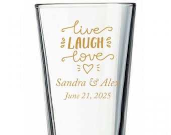 24pcs - Personalized Pint Glass 16oz - Live Laugh Love Motif