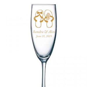 24pcs - Personalized Champagne Flutes with Stem Glasses 5.75oz - Mr & Mrs Beach Sandals Motif - FLT09192C-EDPP219D