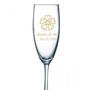 24pcs - Personalized Champagne Flutes with Stem Glasses 5.75oz - Infinite Heart Shamrock Wreath Motif - FLT09192C-EDPP219F