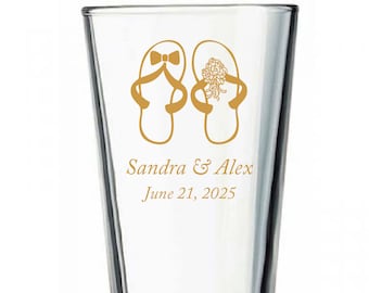 24pcs - Personalized Pint Glass 16oz - Mr & Mrs Beach Sandals Motif - PNT16OZ-EDPP219D