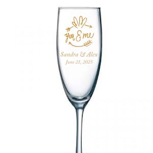 24pcs - Personalized Champagne Flutes with Stem Glasses 5.75oz - You & Me Double Hearts with Arrows Motif - FLT09192C-EDPP219G