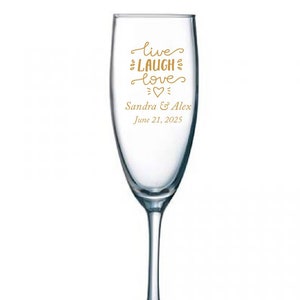 24pcs - Personalized Champagne Flutes with Stem Glasses 5.75oz - Live Laugh Love Motif - FLT09192C-EDPP219K