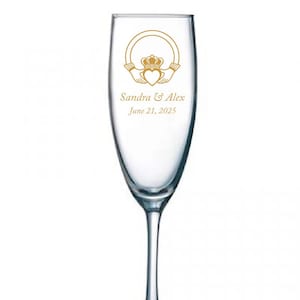 24pcs - Personalized Champagne Flutes with Stem Glasses 5.75oz - Celtic Claddagh Ring Motif - FLT09192C-EDPP219I