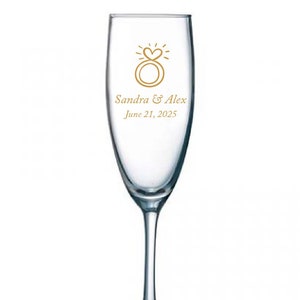 24pcs - Personalized Champagne Flutes with Stem Glasses 5.75oz - Heart Bling Engagemet Ring Motif - FLT09192C-EDPP219E