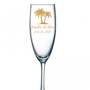 24pcs - Personalized Champagne Flutes with Stem Glasses 5.75oz - Palm Tree Design Motif - FLT09192C-EDPP219A