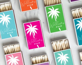 BULK SET OF 50 Personalized Wedding Shower Matches - Custom Wedding Favors and Bridal Shower Favors - Custom Party Favors - Palm Tree