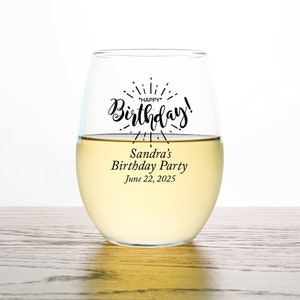 24pcs - Personalized Stemless Wine Glass 9oz - Happy Birthday - Adult Birthday Theme - Birthday Party Favor Gifts - ST9OZ-EDPP268C