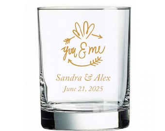 24pcs - Personalized Old Fashioned Whiskey Rocks Glass - You & Me Double Hearts with Arrows Motif - 20750B-EDPP219G