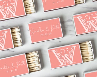 BULK SET OF 50 Personalized Wedding Monogram Matches - Custom Wedding Favors and Bridal Shower - Custom Party Favor - Flourish Monogram