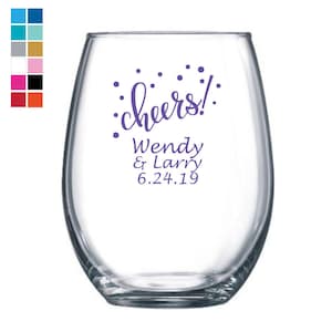 24 pcs Cheers Personalized Stemless 9 Ounce Wine Glass - Wedding Favors - Birthday Favors - EDPP1P