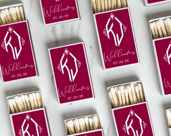 BULK SET OF 50 Personalized Wedding Monogram Matches - Custom Wedding Favors and Bridal Shower - Custom Party Favor - Diamond Monogram