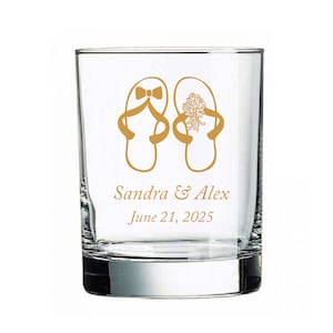 24pcs - Personalized Old Fashioned Whiskey Rocks Glass - Mr & Mrs Beach Sandals Motif - 20750B-EDPP219D