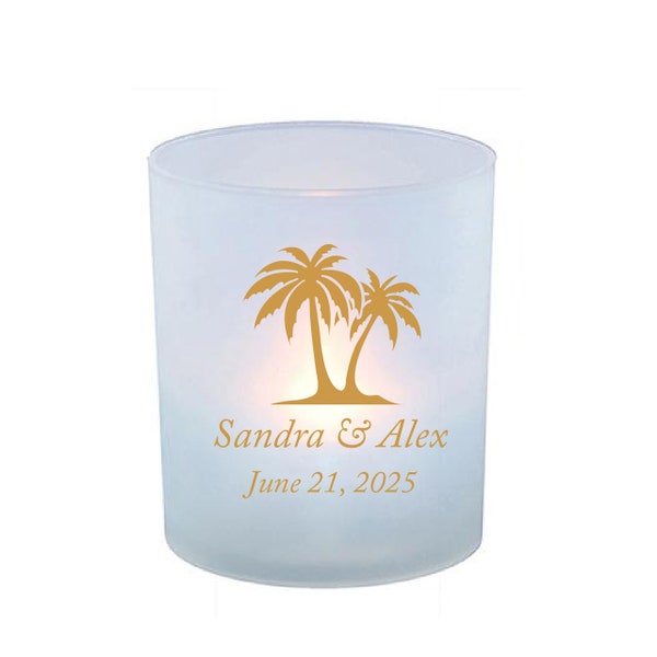 96pcs - Personalized Frosted Votive Candle Holder - Palm Tree Design Motif - VOTIVE-EDPP219A