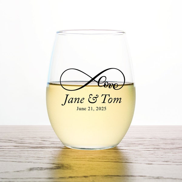 24pcs - Personalized Stemless Wine Glass 9oz - Infinity Love - Wedding Stemless Wine Glasses - Wedding Favors - Printed Glassware - EDPP224B