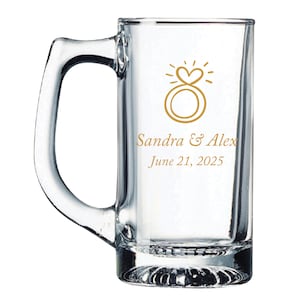 Personalized Beer Mug 11oz - Heart Bling Engagemet Ring Motif (24pcs)