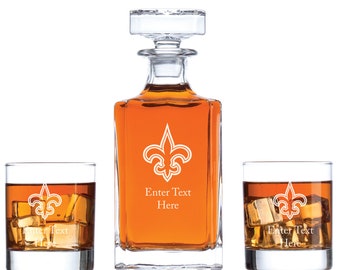 Personalized Fleur-de-lis, Barware with Optional Configurations Glasses, Decanter, and Decanter Sets - Football Fanatic