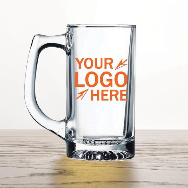 24pcs - Personalized Beer Mug 11oz - Add Your Design, Logo or Brand - Promotional Giveaway Products - Bar Restaurant Custom Glassware